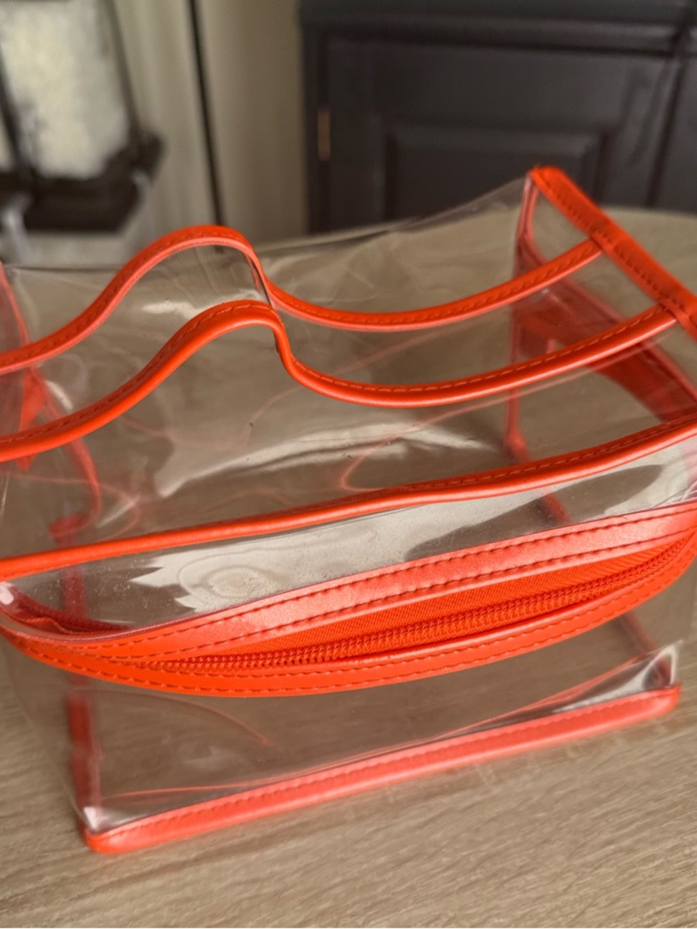 Clear Orange-Trim Cosmetic Organizer Bag